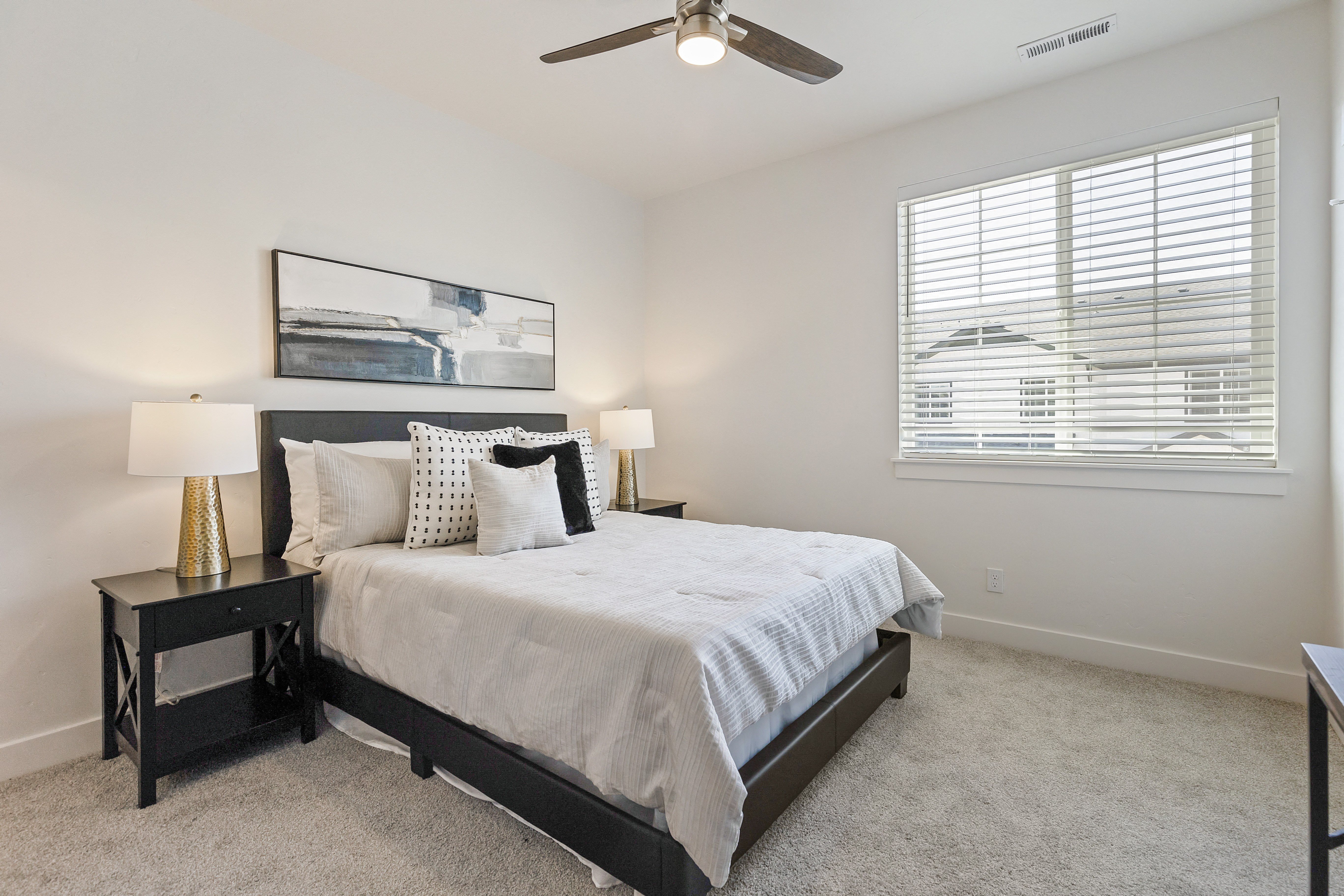 Bedroom With Ceiling Fan at Alante Homes at Lake Hazel, Idaho, 83709